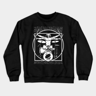 DA VINCI DRUMMER - VITRUVIAN MAN PLAYING THE DRUMS - LEONARDO DA VINCI VITRUVIAN MAN PARODY FOR DRUMMERS Crewneck Sweatshirt